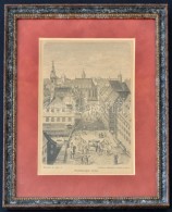 Cca 1900 Norimbergai Utcza. Fametszet, üvegezett Keretben, Paszpartuval. 21x13 Cm-es Kép, 31x23 Cm-es... - Prenten & Gravure