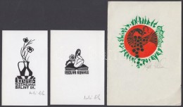 Meskó Anna (1943-2010)- Póka György (1944-):3 Db Exlibris Linó, Papír, Jelzett,... - Sonstige & Ohne Zuordnung