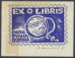 Lewandowski, Rajmund (1927- ): Ex Libris MUDr Ivana Kuhna, Klisé, Papír, Jelzett, 7,5×10 Cm - Other & Unclassified