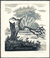 Edmund Peter (?-?): Ex Libris P. Th. Albrectsen. Fametszet-linómetszet, Papír, Jelzett, 9.5×8.5... - Autres & Non Classés