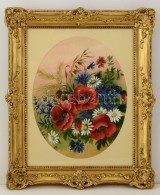 Jelzés Nélkül: Virágok. Festett Selyem, üvegezett Keretben, 39×29 Cm - Autres & Non Classés