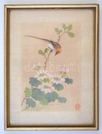 Jelzett Festett Japán Selyem Kép, üvegezett Keretben, 15×10 Cm - Autres & Non Classés
