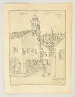 Regdon Irén (?-?): Görög Utcarészlet. Ceruza, Papír, Jelzett, 23×17 Cm - Autres & Non Classés