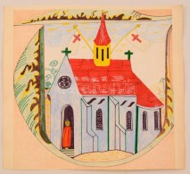K Jelzéssel: Sárga Tornyú Templom. Filc-színes Ceruza, Papír, 33×33 Cm - Autres & Non Classés