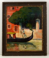 Herrer Jelzéssel: Gondola. Olaj, Falemez, Kopott, Keretben, 63×47 Cm - Autres & Non Classés