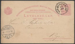 1893 5kr Díjjegyes LevelezÅ‘lap Svájcba Kldve 'VÁG-BESZTERCZE' -'BERN' - Autres & Non Classés
