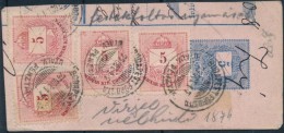 1874 5X5kr 5kr Díjjegyes Kivágáson ,,BUDAPEST FÅPOSTA UTALV. PÉNZTÁR' - Andere & Zonder Classificatie