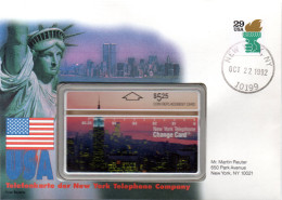 (Gm4) USA Telefonkartenbrief 1992, Frankatur USA 29Cent TSt NEW YORK OCT 22 1992 U. Telefonkarte $5,25 New York Telephon - Altri & Non Classificati