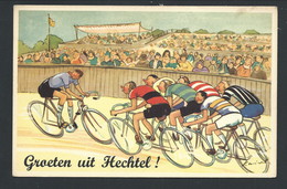 +++ CPA - Fantaisie - Groeten Uit HECHTEL - Course - Vélos - Sport - Humour  // - Hechtel-Eksel