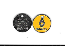 Jeton De Caddie  Argenté  Fond  Jaune  Automobiles  RENAULT  Verso  GALTIER  LIBERATION  GRENOBLE, ECHIROLLES - Trolley Token/Shopping Trolley Chip