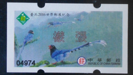 Specimen ATM Frama -PHILATAIPEI 2016 World Stamp Exhi. -Taiwan Blue Magpie Bird Unusual - Errores En Los Sellos