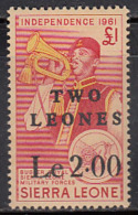 Sierra Leone MNH Surcharge Two Leonnes On &pound;1 Of 1961 Issue, 1965 Overprint, Military Force, Army Music Trumpet - Sierra Leone (1961-...)
