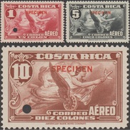 Costa Rica 1934 Y&T 23, 25 & 26 Neufs Sans Charnières. Surchargés Specimen. Poste Aérienne, Allégorie Du Vol. Roue Ailée - Mythologie