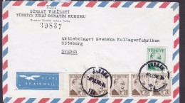 Turkey Air Mail TÜRKIYE ZIRAI DONATIM KURUMU, ANKARA 1958 Cover Brief GÖTEBORG Sweden 5-Stripe Atatürk Stamps - Covers & Documents