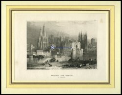 BURGOS, Teilansicht, Stahlstich Von B.I. Um 1840 - Litografía