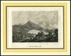 ZUG Am Zuger See, Gesamtansicht, Stahlstich Von B.I. Um 1840 - Litografia