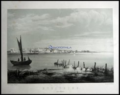NYKÖBING (Nykjöbing Paa Falster), Gesamtansicht Vom Wasser Aus Gesehen Mit Segelschiffen Im Vordergrund, Litho - Litografía