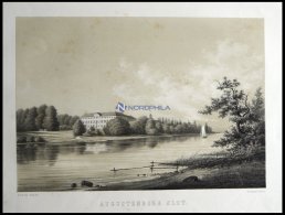 AUGUSTENBURG (Augustenborg Slot), Blick über Den Augustenburg Fjord Zum Schloß, Lithographie Mit Tonplatte Vo - Litografia