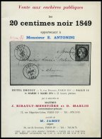 PHIL. LITERATUR Katalog 20 Centimes Noir 1849 - Appartenant à Monsieur E. Antonini, 1974, M. Jamet, 35 Seiten, Di - Philately And Postal History