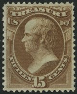 DIENSTMARKEN D 78 (*), Scott O 79, 1873, 15 C. Treasury, Ohne Gummi, Normale Zähnung, Pracht, $ 100 - Other & Unclassified