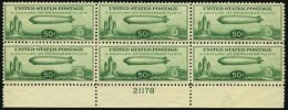 USA **, Scott C 18, 1933, 50 C. Chicagofahrt, Im Postfrischen Sechserblock Vom Unterrand Mit Plattennummer 21178, Unrege - Used Stamps