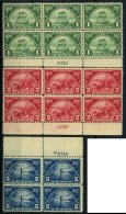 USA 290-92 **,* , Scott 614-16, 1924, Landung Der Hogenotten, 1 Und 2 C. Im Sechserblock Und 5 C. Im Viererblock Mit Pla - Oblitérés