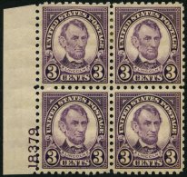 USA 264C VB **,* , Scott 584, 1925, 3 C. Lincoln, Gezähnt L 10, Im Plattenviererblock, Die Beiden Unteren Werte Pos - Usados