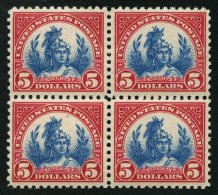 USA 285a VB **, Scott 573, 1923, 5 $ Karmin/blau Allegorie Amerika Im Postfrischen Viererblock, Pracht - Used Stamps