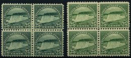 USA 280Aa,b VB *, Scott 568, 1922, 25 C. Niagarafälle, Gezähnt L 11, Beide Farben, In Viererblocks, Falzreste, - Used Stamps