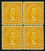 USA 272A VB **,* , Scott 562, 1923, 10 C. Monroe, Gezähnt L 11, Im Viererblock, Das Untere Paar Postfrisch, Pracht - Used Stamps