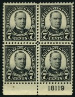 USA 269 VB **, Scott 559, 1923, 7 C. McKinley Im Postfrischen Plattenviererblock, Pracht - Usados