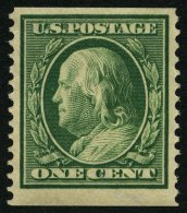 USA 178G *, Scott 387, 1910, 1 C. Franklin, Wz. 2, Senkrecht Gezähnt 12, Falzrest, Pracht, $ 190 - Used Stamps