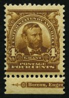 USA 141 *, Scott 303, 1903, 4 C. Grant, Wz. 1, Gezähnt L 12, Unterrandstück Mit Randinschrift, Falzreste, Prac - Usati