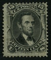 USA 22W *, Scott 98, 1867, 15 C. Lincoln, Mit Waffeleinpressung, Mehrere Falzreste, Feinst, $ 4250 - Usati