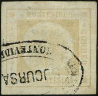 URUGUAY 14bII O, 1861, 60 C. Graulila, Feiner Druck, (Yvert Nr. 12A), Breitrandig, Pracht, Fotoattest Raybaudi - Uruguay