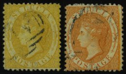 ST. LUCIA 8A,10A O, 1864, 4 P. Gelb Und 1 Sh. Orange, Gezähnt 121/2, 2 Werte üblich Gezähnt Pracht - St.Lucie (1979-...)