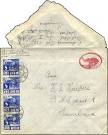 NIEDERLÄNDISCH-INDIEN 210 BRIEF, 1947, 5 C. Reisanbau Im Viererstreifen Mit Rotem Elefanten-Feldpoststempel (ohne I - Nederlands-Indië