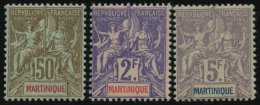 MARTINIQUE 44-46 *, 1889-1904, 5 C. - 5 Fr. Kolonialallegorie, Falzrest, 3 Prachtwerte, Mi. 265.- - Andere & Zonder Classificatie