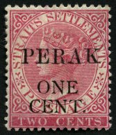 MALAIISCHE STAATEN - PERA 10II *, 1889, 1 C. Auf 2 C. Rosa, Abstand Erste Zeile Größer, Falzreste, Feinst, Mi - Autres - Asie