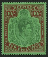 BERMUDA-INSELN 114a *, 1938, 10 Sh. Dunkelbraunrot/grün Auf Grün, Gezähnt 14, (SG 119), Pracht - Bermuda