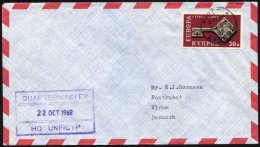 ZYPERN 308 BRIEF, 1968, 30 M. Europa Auf Brief Aus Dem Hauptquartier Der UNFICYP-Truppen, über Das Postamt NICOSIA/ - Andere & Zonder Classificatie
