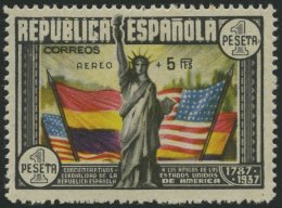 SPANIEN 713 *, 1938, 1 Pta. AEREO, Falzrest, Normale Zähnung, Pracht - Oblitérés