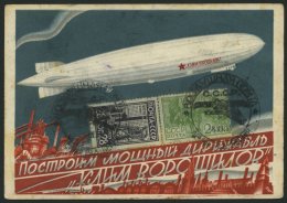 SOWJETUNION 382,385 BRIEF, 1931, 28 K. Schwarzviolett Und 2 K. Gelbgrün Auf Ansichtskarte Luftschiff Klein Woroschi - Gebruikt