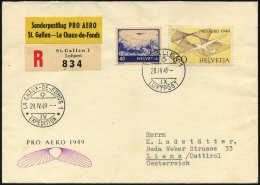 LUFTPOST SF 49.4. BRIEF, 28.4.1949, Pro Aero Sonderflug ST.GALLEN-LA CH`-DE-FONDS, Frankiert Mit U.a. Mi.Nr. 518, Pracht - Eerste Vluchten
