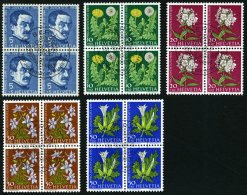 SCHWEIZ BUNDESPOST 722-26 VB O, 1960, Pro Juventute In Viererblocks Mit Zentrischen Ersttagsstempeln, Prachtsatz - Used Stamps