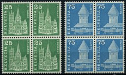 SCHWEIZ BUNDESPOST 700,707yI VB **, 1960, 25 Und 75 C. Postgeschichtliche Motive Und Baudenkmäler, Phosphoreszenz R - Oblitérés