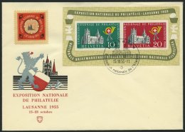 SCHWEIZ BUNDESPOST Bl. 15 BRIEF, 1955, Block Lausanne Mit Sonderstempel Und Vignette Auf FDC-Umschlag, Pracht - Gebruikt