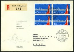 SCHWEIZ BUNDESPOST 585 VB BRIEF, 1953, Flughafen Zürich-Kloten, FDC Mit Zentrisch Gestempelten Viererblock, Einschr - Oblitérés