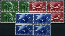 SCHWEIZ BUNDESPOST 522-24 VB O, 1949, UPU In Viererblocks Mit Zentrischen Ersttagsstempeln, Prachtsatz - Used Stamps