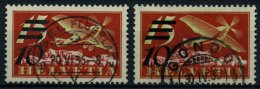 SCHWEIZ BUNDESPOST 285a,b O, 1935, 10 C. Auf 15 C. Flugpost, Beide Aufdrucke, 2 Prachtwerte, Mi. 125.- - Oblitérés